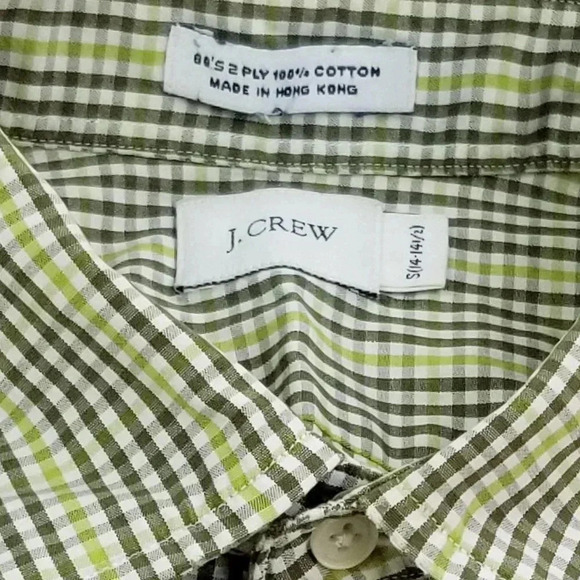 J Crew Small 14-14.5 Green Brown White Check Shirt - Picture 3 of 4